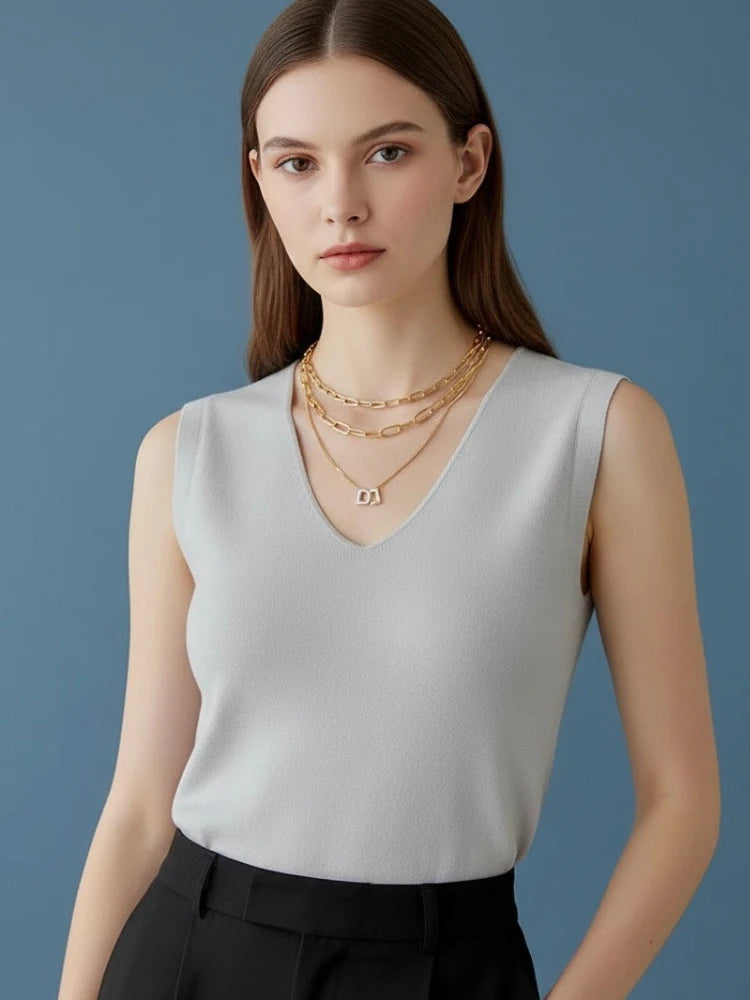 2026 Summer Knitted Women Tank Tops Trendy Thin Tops Basic V-neck Tees Sleeveless Tops Casual Tank Tops For Women