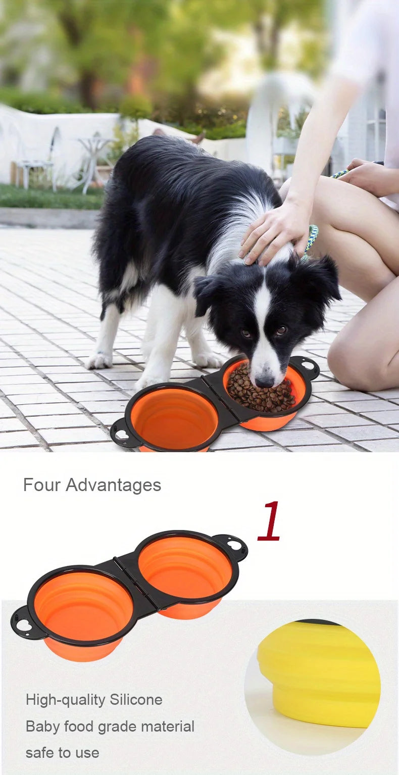 Portable Pet Folding Bowl, Outdoor Dog Double Bowl for Water and Food Sharing, Cat Bowl, Pet Dog Food Basin, Suitable for Travel