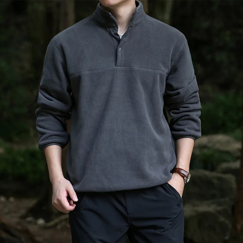2025 Men Sweatshirt Turtleneck Half Button Pullover Male Polar Fleece Casual Basic Elegant Work Wear Winter Autumn Warm Jacket