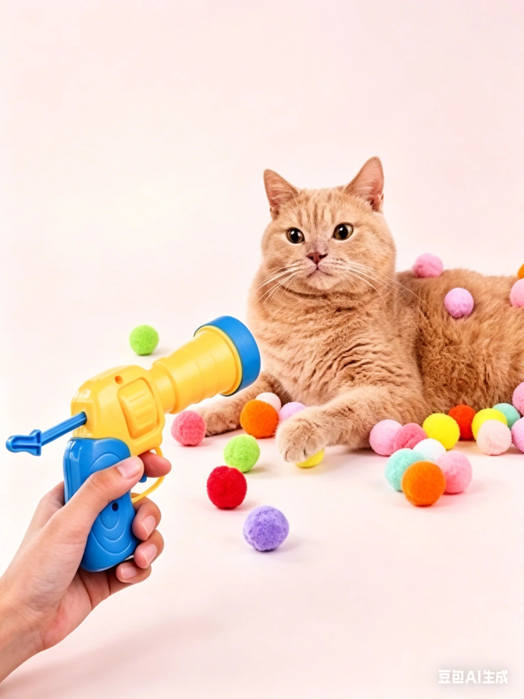 21pcs/set cat playset: includes 1pc transmitter and 20pcs random color plush balls, perfect as an interactive toy for indoor cat