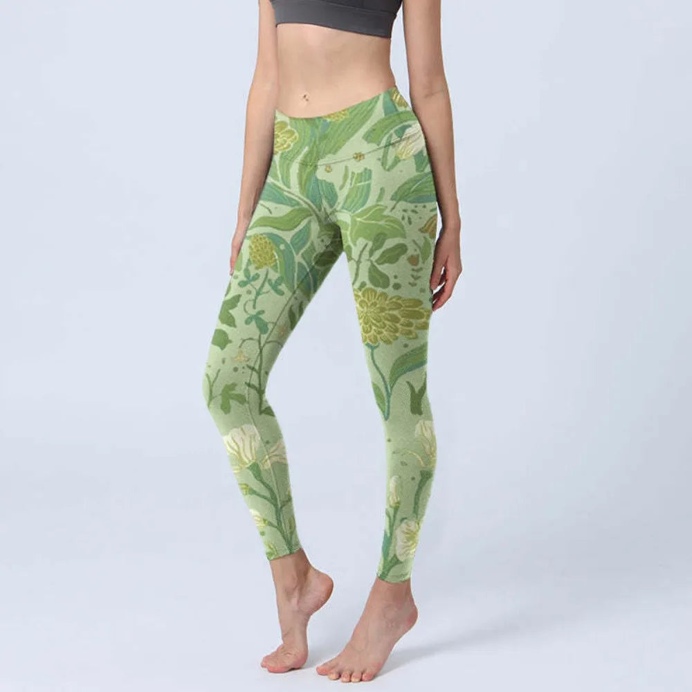 High Waist Yoga Leggings Japanese Style Cherry Blossom Botanical Print Soft Tights Women Fitness Gym Yoga Running Sports Wear