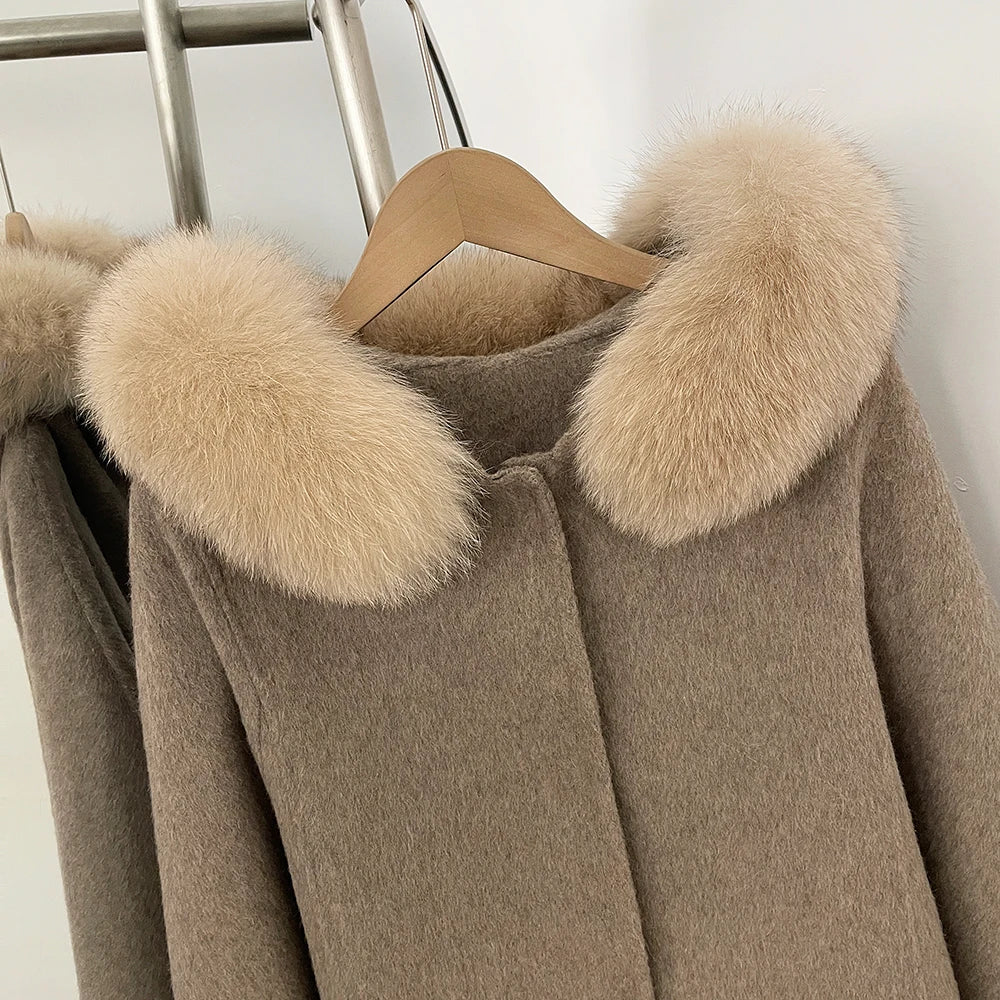 Hooded Fur Trim Wool Coat