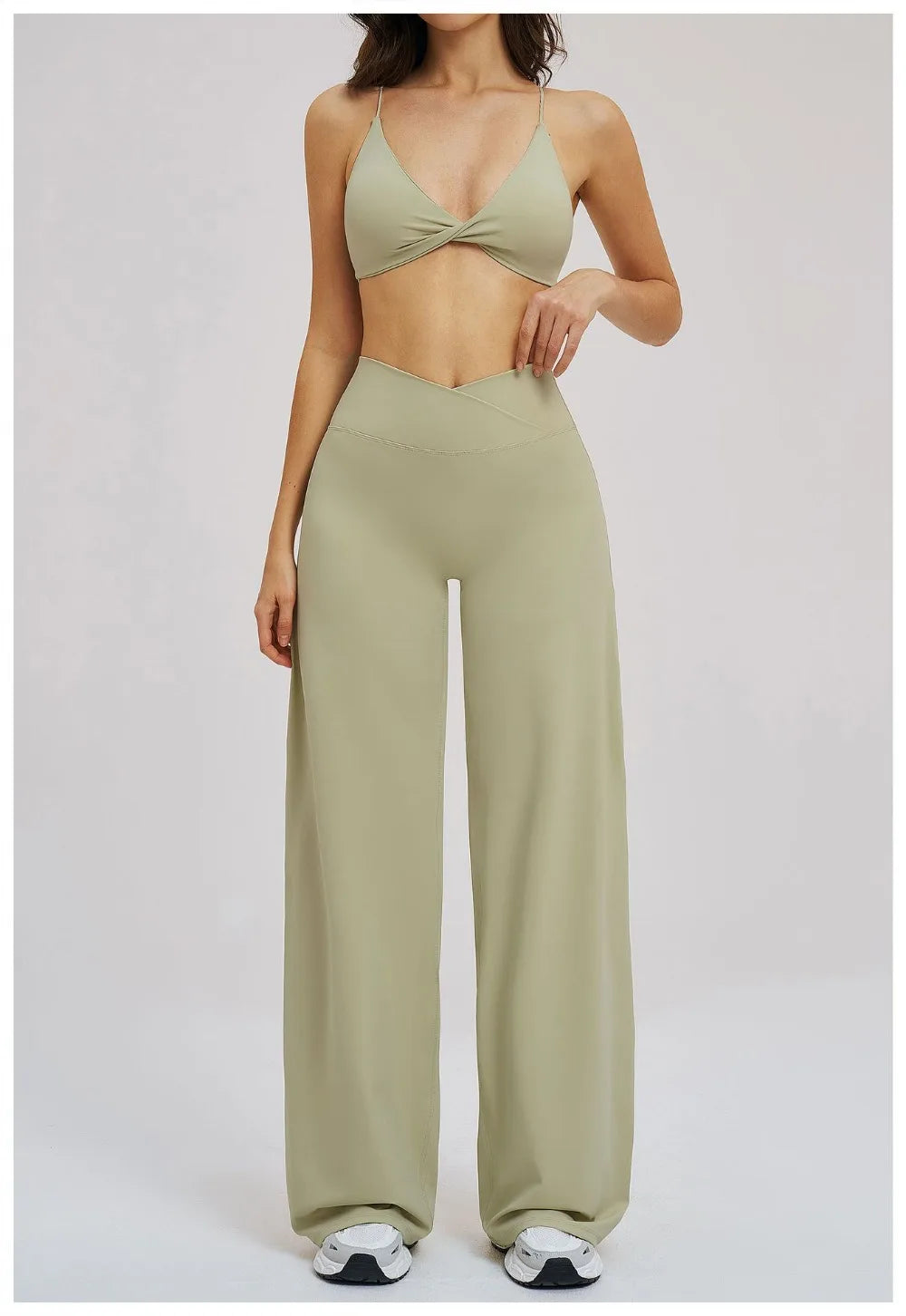 Yoga Set - Backless Bra + Cross Waist Wide Leg Pants Fitness Suit, Jogging Tracksuit Active Wear Workout Loungewear Sports Gym