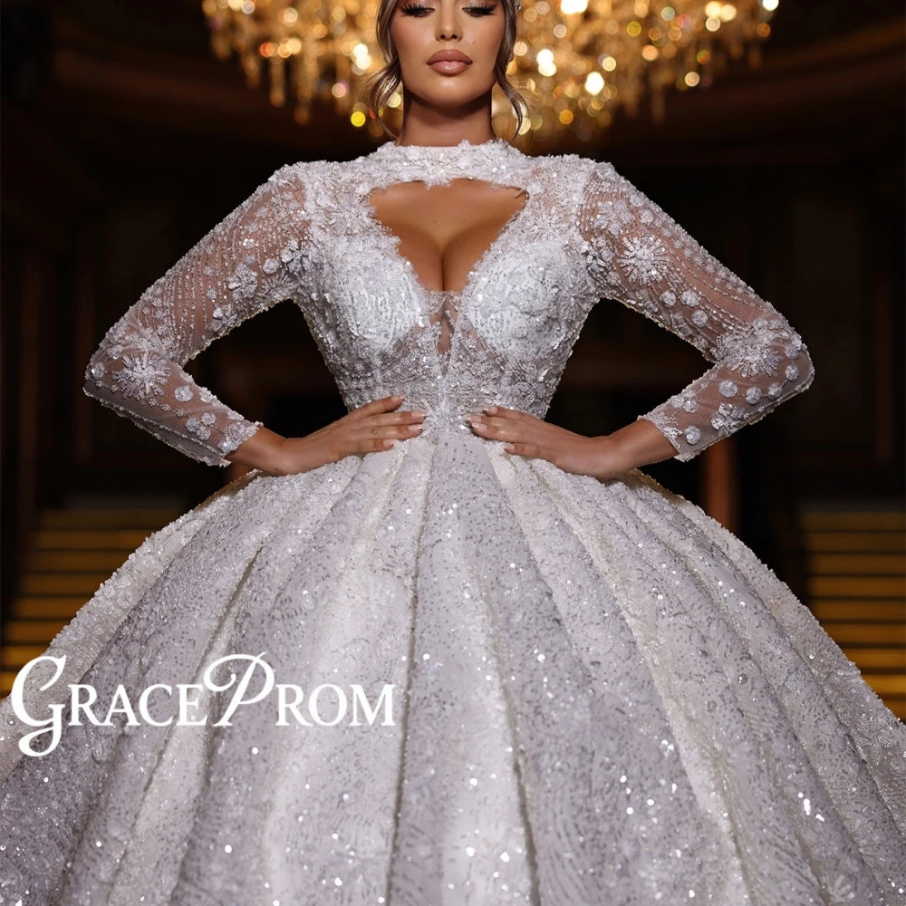 Floral Cut-Out Sparkly Wedding Ball Gown