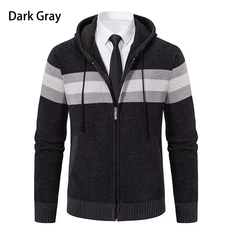 Hooded Knit Sweater Coat with Fleece Lining