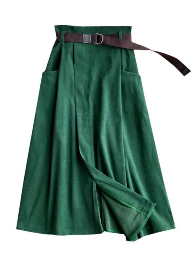 Irregular Pocket High Waist Midi