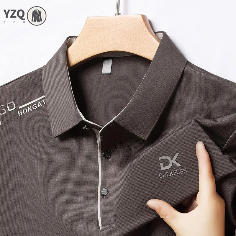 Men's Business Casual Short Sleeve Polo Shirt Solid Color with Badge Fashionable Breathable Comfortable Versatile Business Top