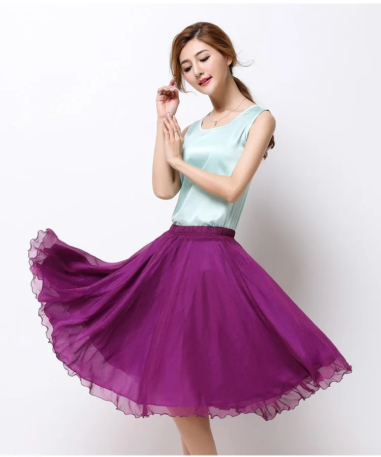 Silk Pleated High Waist Midi