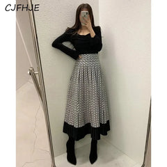 Retro Knitted Pleated Midi Skirt