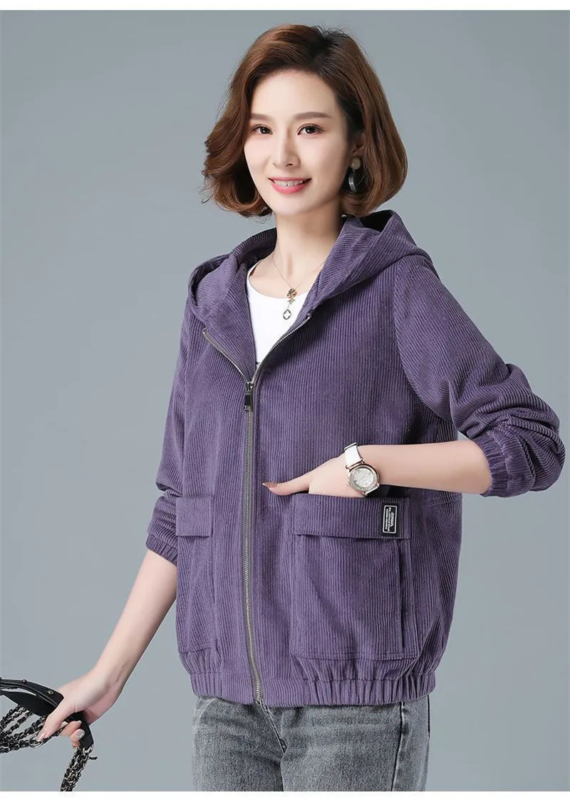 Corduroy Hooded Loose Jacket