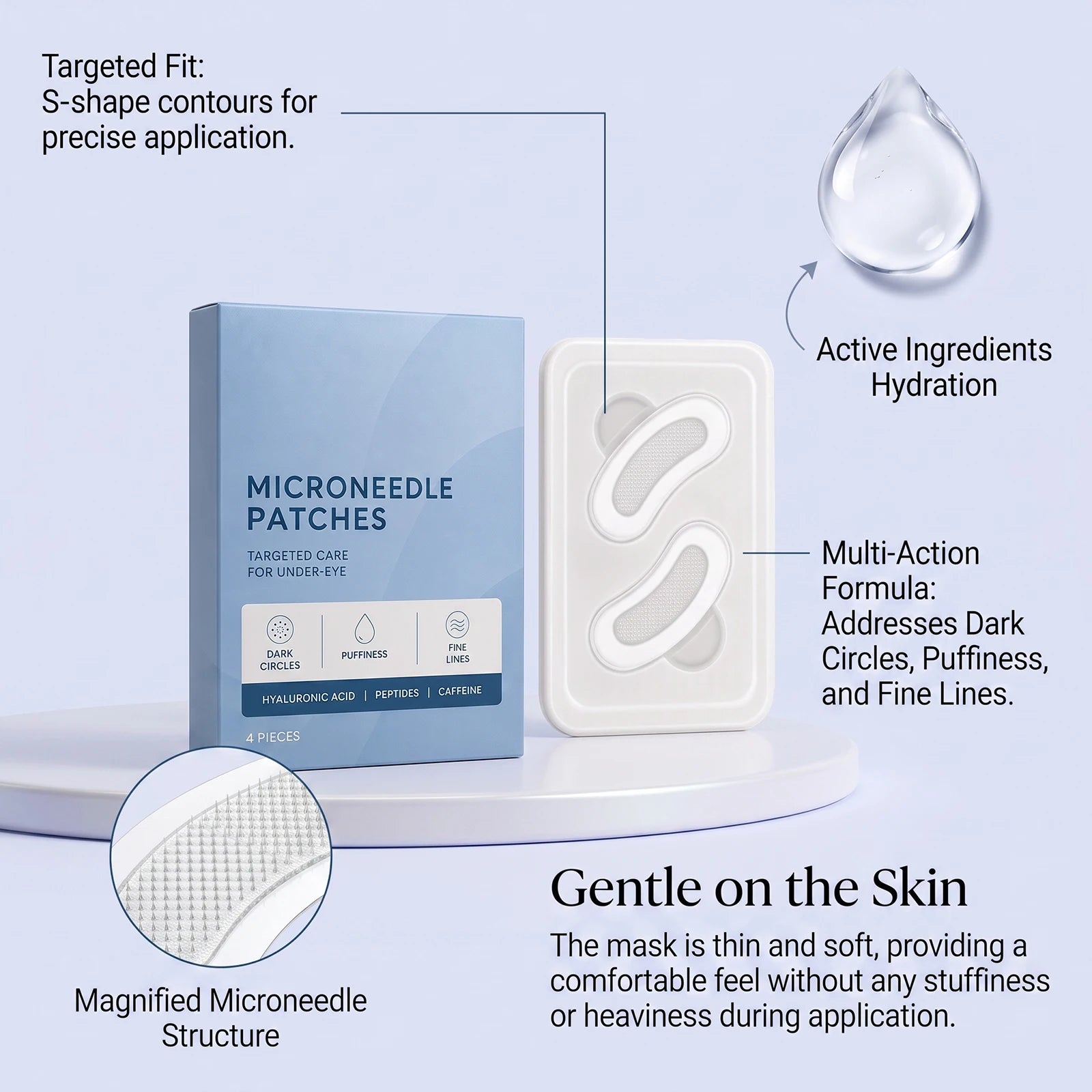 Men Gentle Hydrating Eye Patches, Soothe Tired Puffy Eyes, Moisturize Dry Under Eye Skin, Daily Eye Care for Men