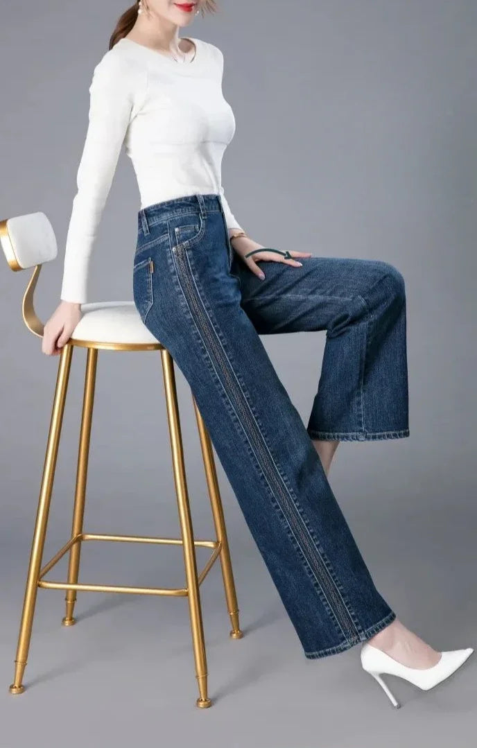 Trousers New In High Waist Shot Wide Leg Womens Jeans 2025 Korean Style Cool Unique Vibrant Stretched Xxl Denim Pants for Women