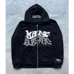 Hooded zipper hoodie with retro American-style letters, unisex, suitable for pairing with a millennial-style jacket