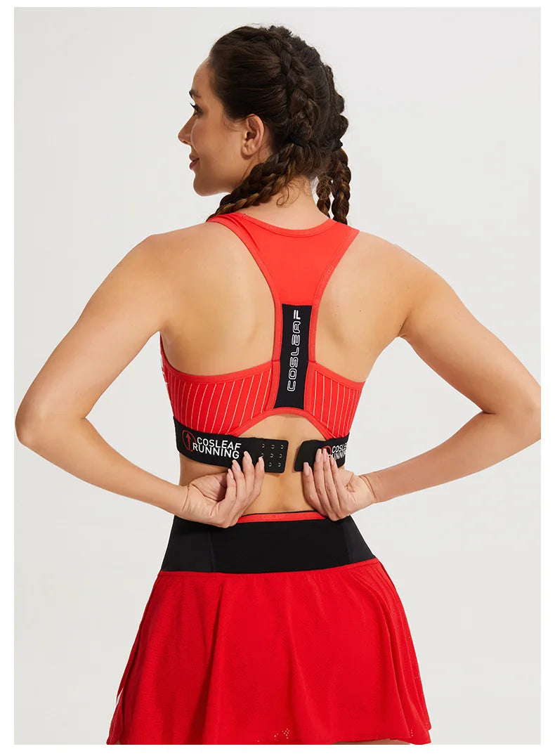 Black Stripe Sports Bras Women Racerback Sleeveless Elastic Waistband Shockproof Quick Dry Stretch Training Camisole Sportswear