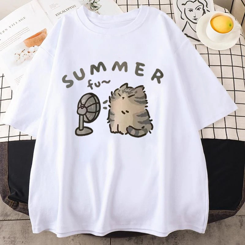 Minimalist Cat Print Casual Tee