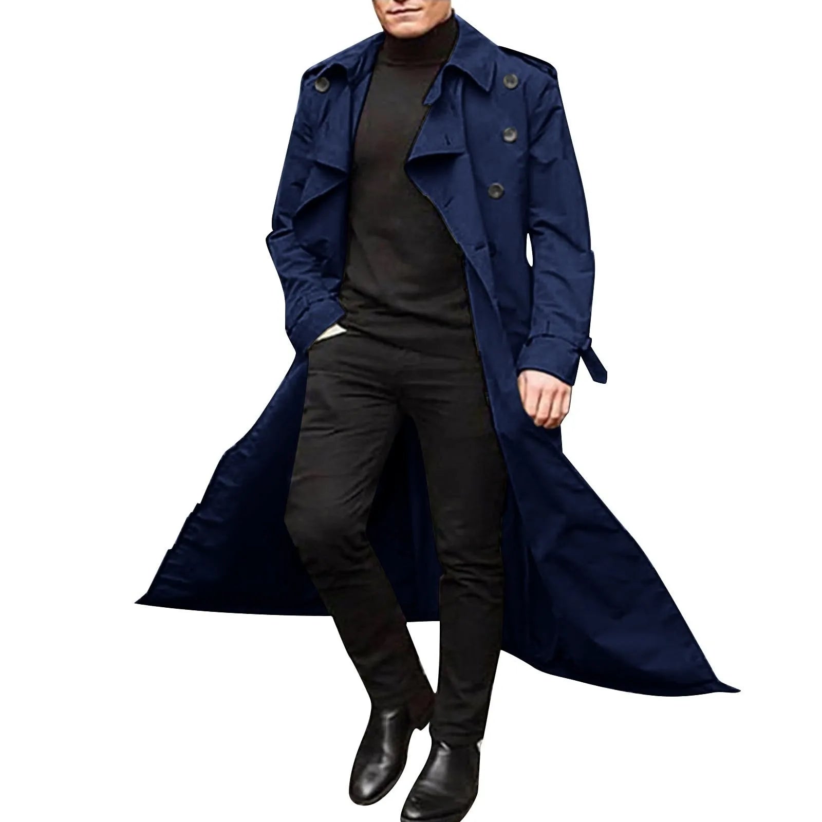 Men’s Luxury Full-Length Trench Coat – England Style Business Overcoat