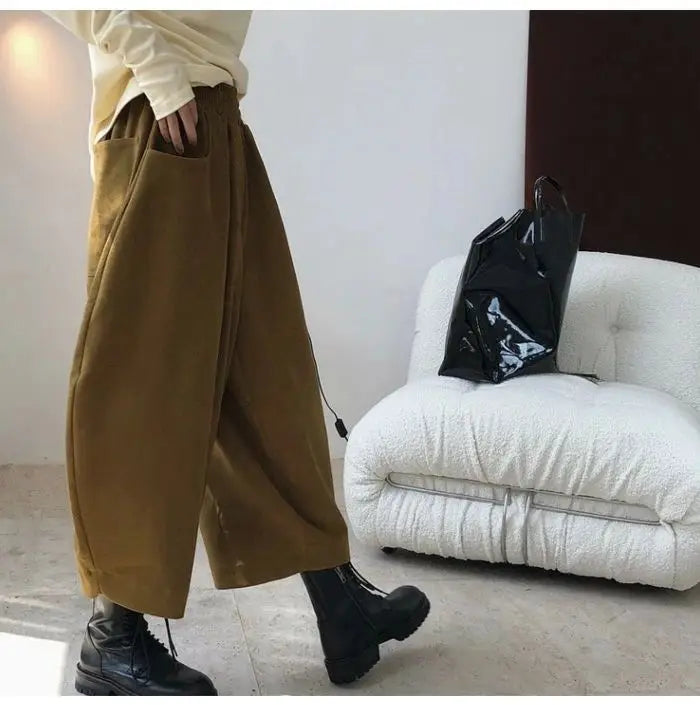 Women's Wide-Leg Pants Oversized Casual Harem Trousers with Pockets