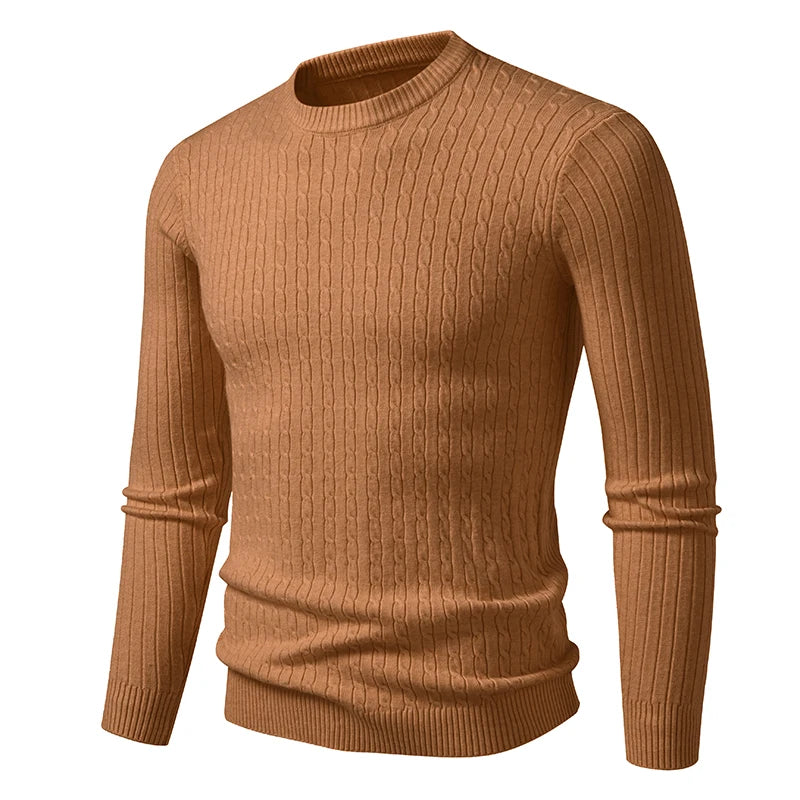 Autumn Mens Crew Neck Sweaters Long Sleeve Lightweight Knit Ribbed Dress Pullover Sweaters Outdoor Casual Twist Cable Sweaters