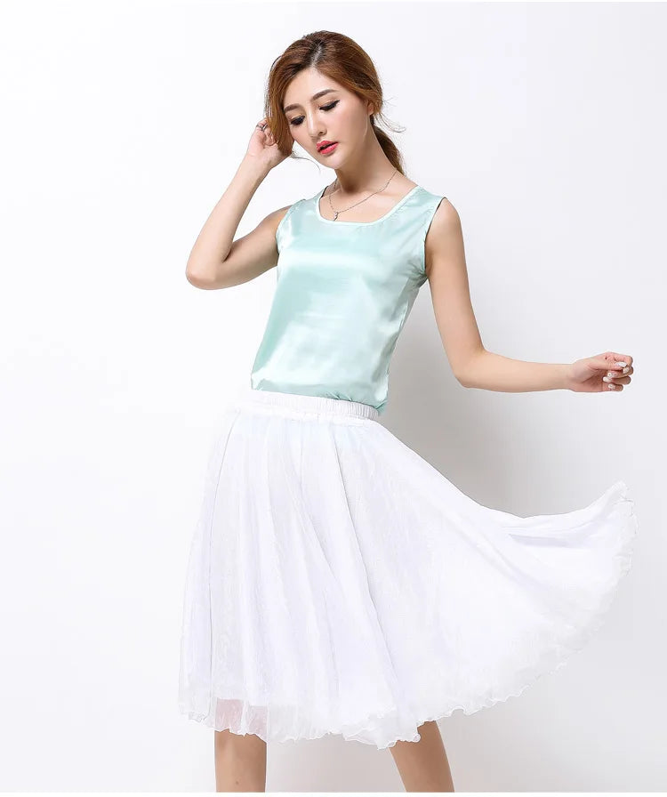 Silk Pleated High Waist Midi