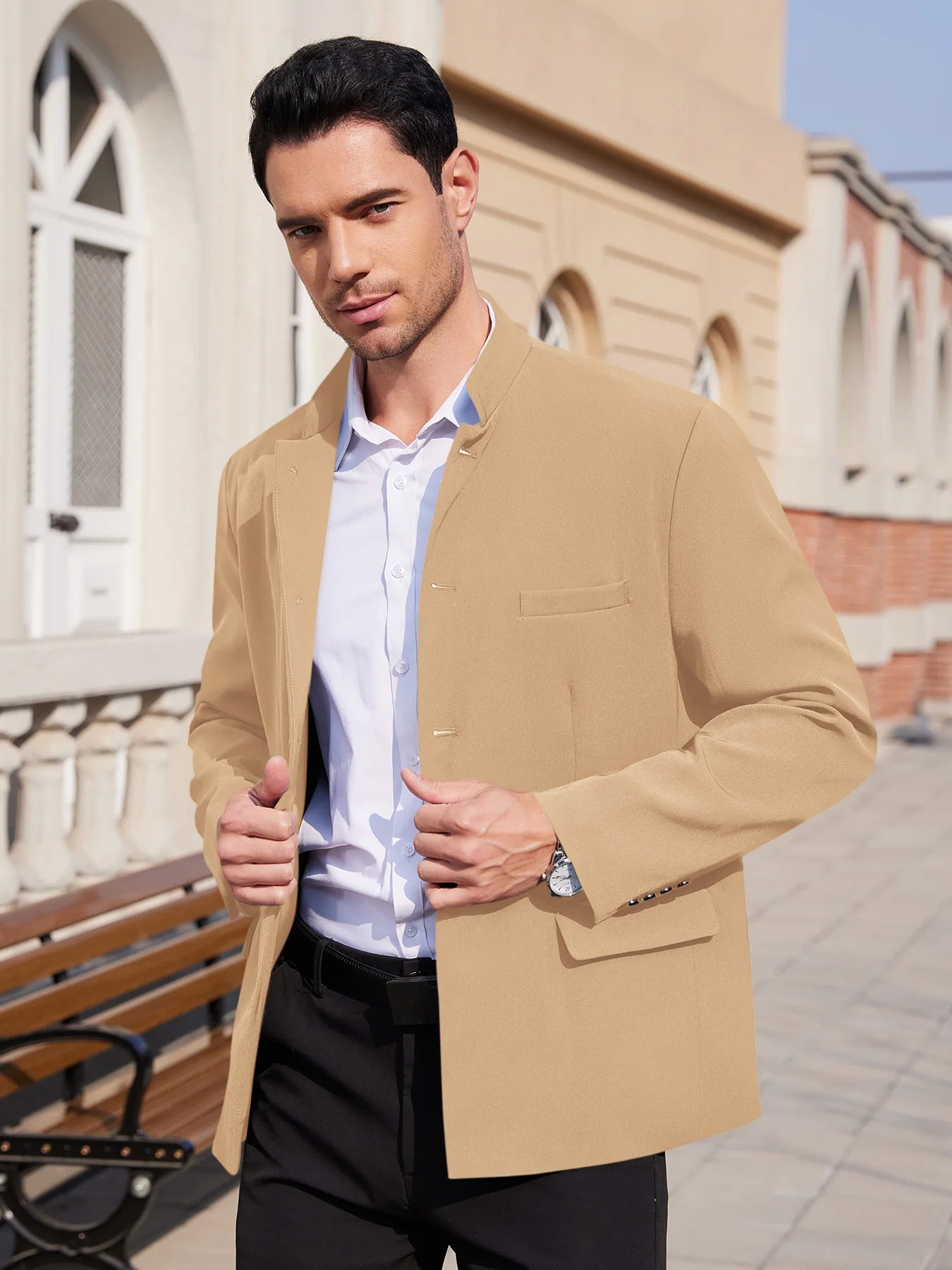Men’s Lightweight Stand-Collar Casual Blazer