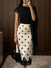 Skirts for Women Women Skirt Fashion Summer Skirts Elegant Dot Lace High Waist Package Hip Midi Skirt Women Faldas