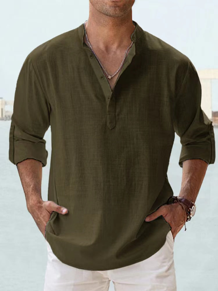 Lightweight Cotton Henley Shirt Men