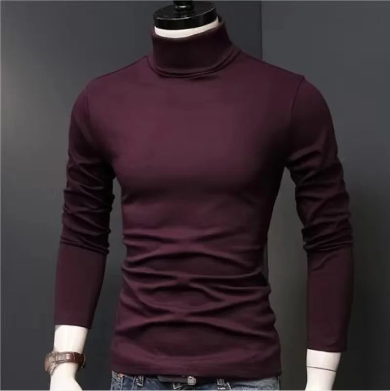 Autumn Winter Mens Turtleneck Sweaters Casual Thermal Long Sleeve Slim Fit Pullovers Stretch Basic Tops Sweatshirt Jumper TShirt