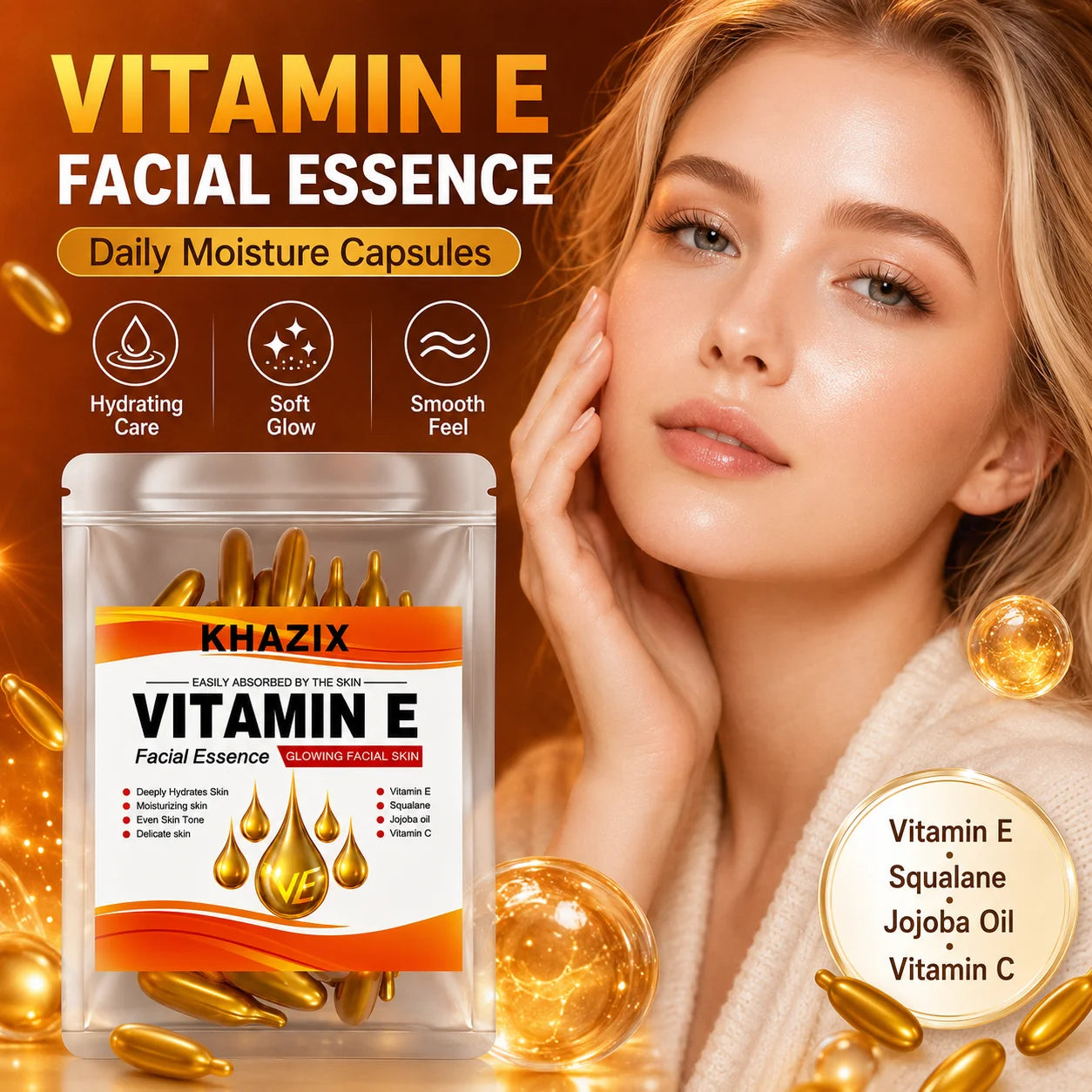 Deep Hydrating Face Serum with Vitamin C Vitamin E Squalane and Jojoba Oil Moisturizing for Smooth Soft Even Looking Skin.