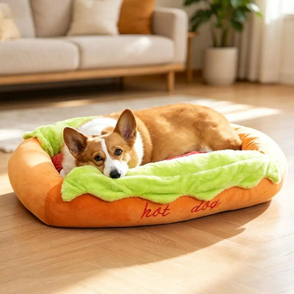 Pet Bed Hot Dog Shaped Dog Lounger Cat Sleeping Cushion Soft Fiber Puppy Warm House Removable Washable Beds for Cats Dogs