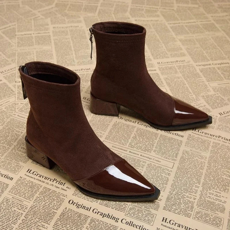 Pointed Mid Calf Chelsea Heels