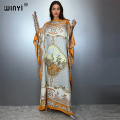 Printed Dresses For Women 2025 Fashion Design Loose Dress Batwing Maxi Long Femme Vestidos Summer Autumn Party Elegant Dress