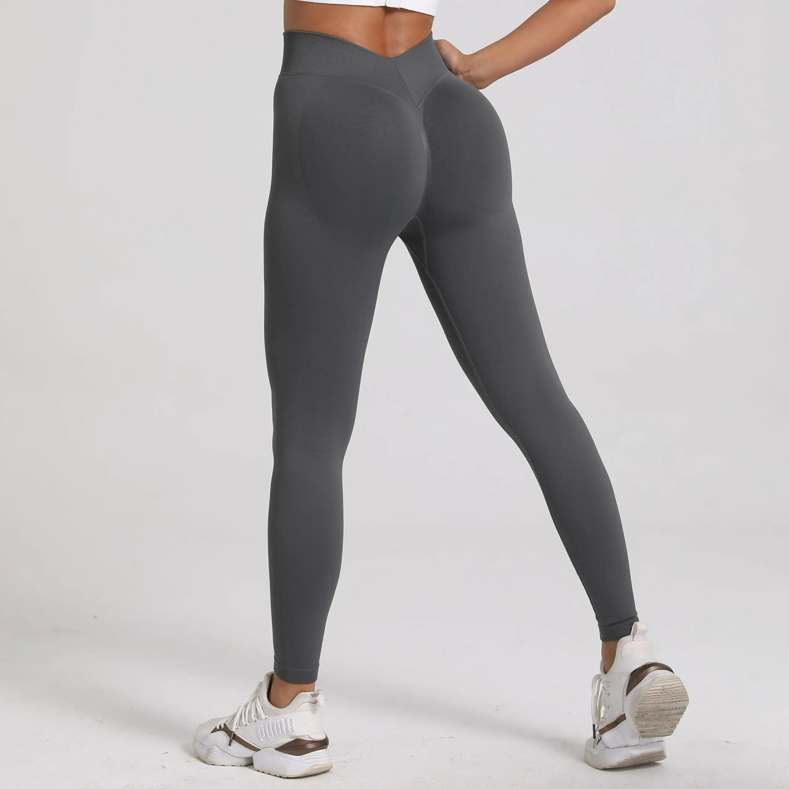 New Women V Back Athletic Leggings Fitness Exercise Yoga Gym Tights Workout Scrunch Butt Lifting Training Pants