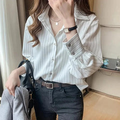 Vintage Striped Loose Shirt Women