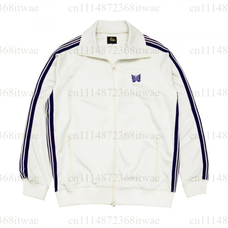 Unisex Embroidery Track Suit Striped Tape Zip‑Up Jacket Pants Set Casual Sportswear Outfit Long Sleeve Athletic Tracksuit Set