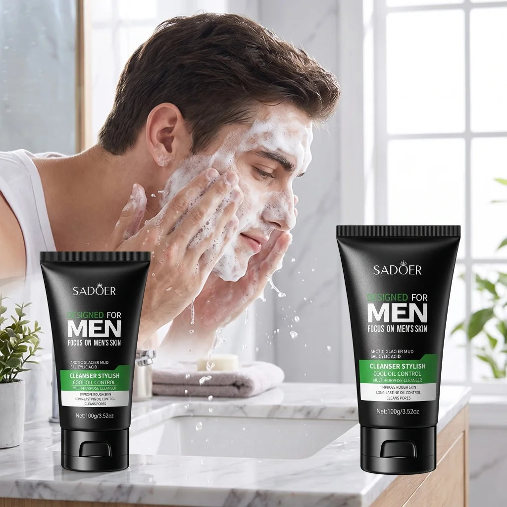 Men Glacier Mud Salicylic Acid Cleanser Long Oil Control Deep Purify Pores Wash Daily Grime Soft Coarse Skin Facial Cleanser