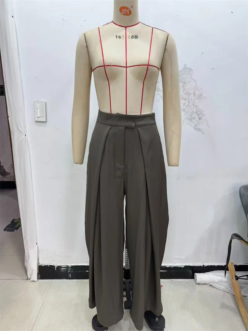Military Green Pleated Wide Pants