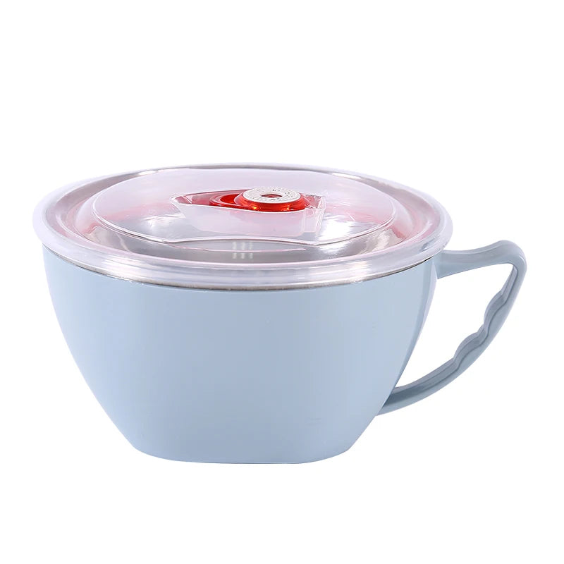 1PCS Stainless Steel Bowl with Handle Solid Color Anti Scalding Instant Noodles  Mixing Bowl Kitchen Tableware Food  Accessory