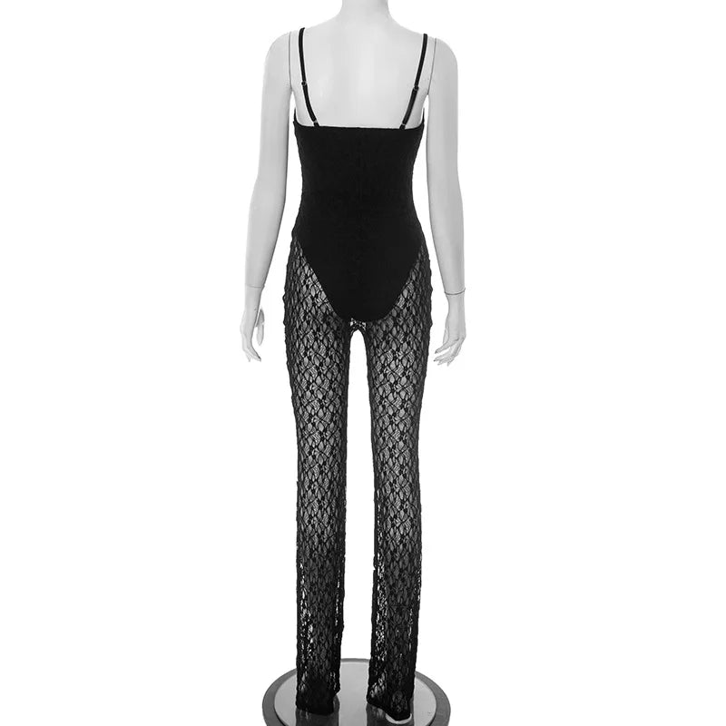 Lace Mesh Backless Summer Jumpsuit