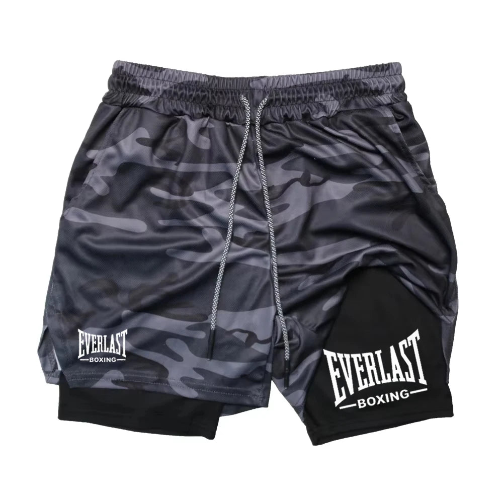 Men's Fashionable Double-Layer Sports Shorts EVERLAST Printed Sports Shorts, Double-Layer Quick Drying Basketball Muscle Fitness