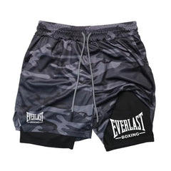 Men's Fashionable Double-Layer Sports Shorts EVERLAST Printed Sports Shorts, Double-Layer Quick Drying Basketball Muscle Fitness