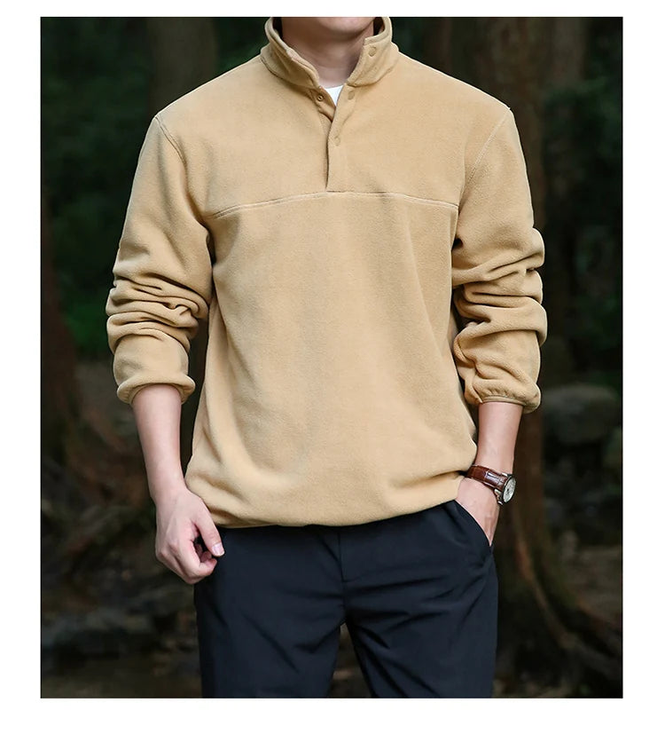 2025 Men Sweatshirt Turtleneck Half Button Pullover Male Polar Fleece Casual Basic Elegant Work Wear Winter Autumn Warm Jacket