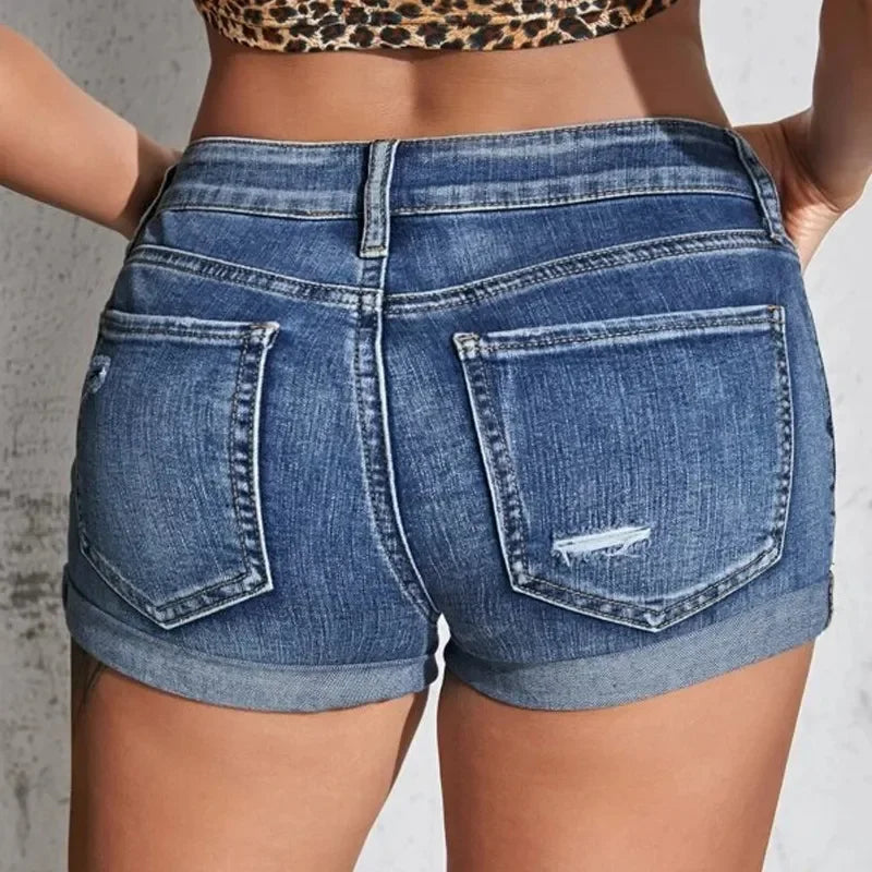 Split Cuff Denim Beach Shorts