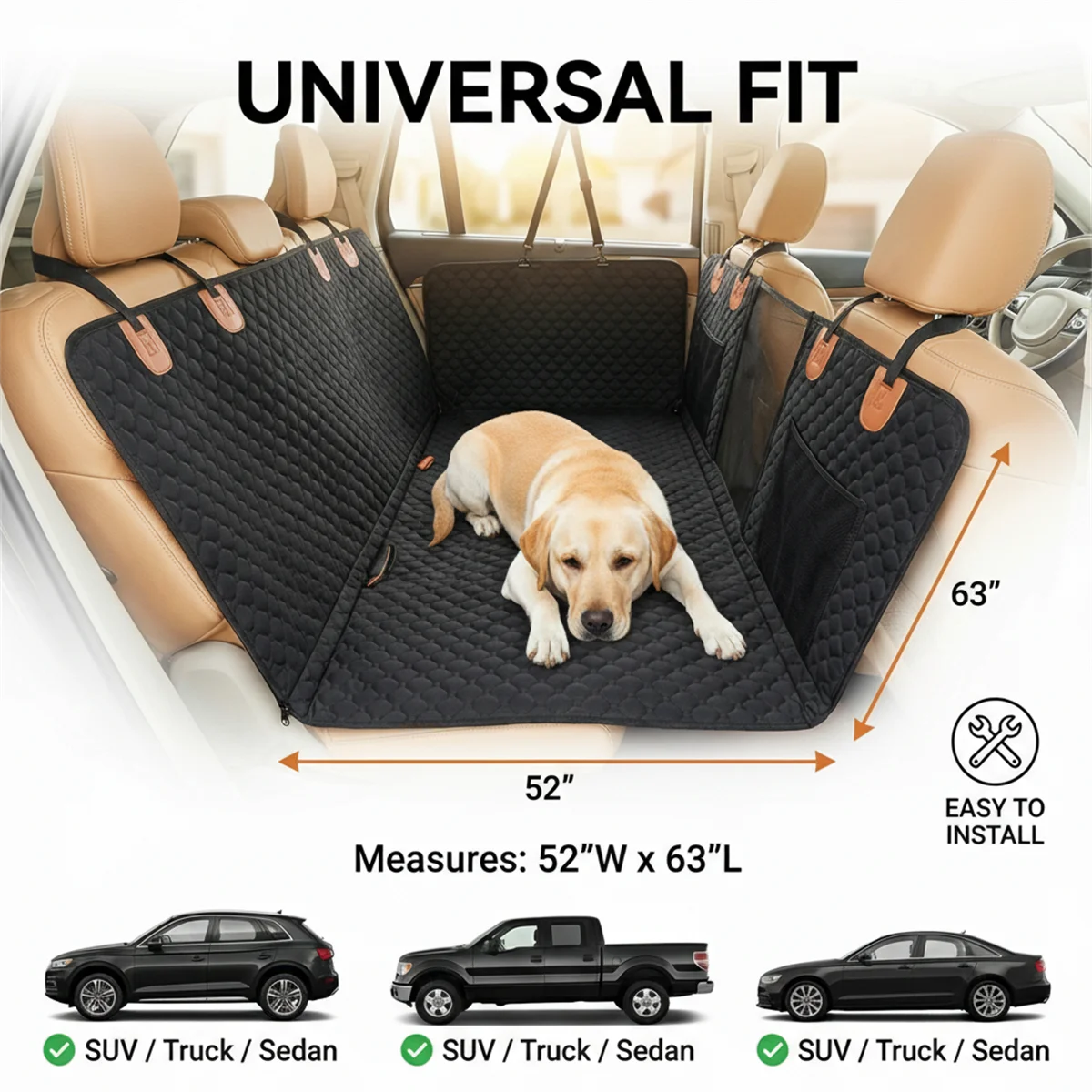 Convertible Car Bed for Dogs， Extended Waterproof Seat Cover with Anti-Slip Backing， Comfortable Pet Mat for SUV Truck Travel
