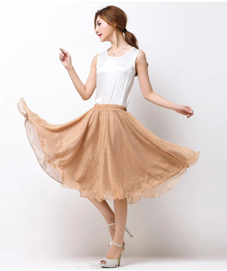 Silk Pleated High Waist Midi
