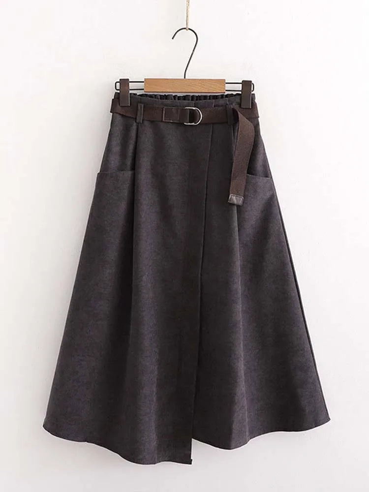 Irregular Pocket High Waist Midi