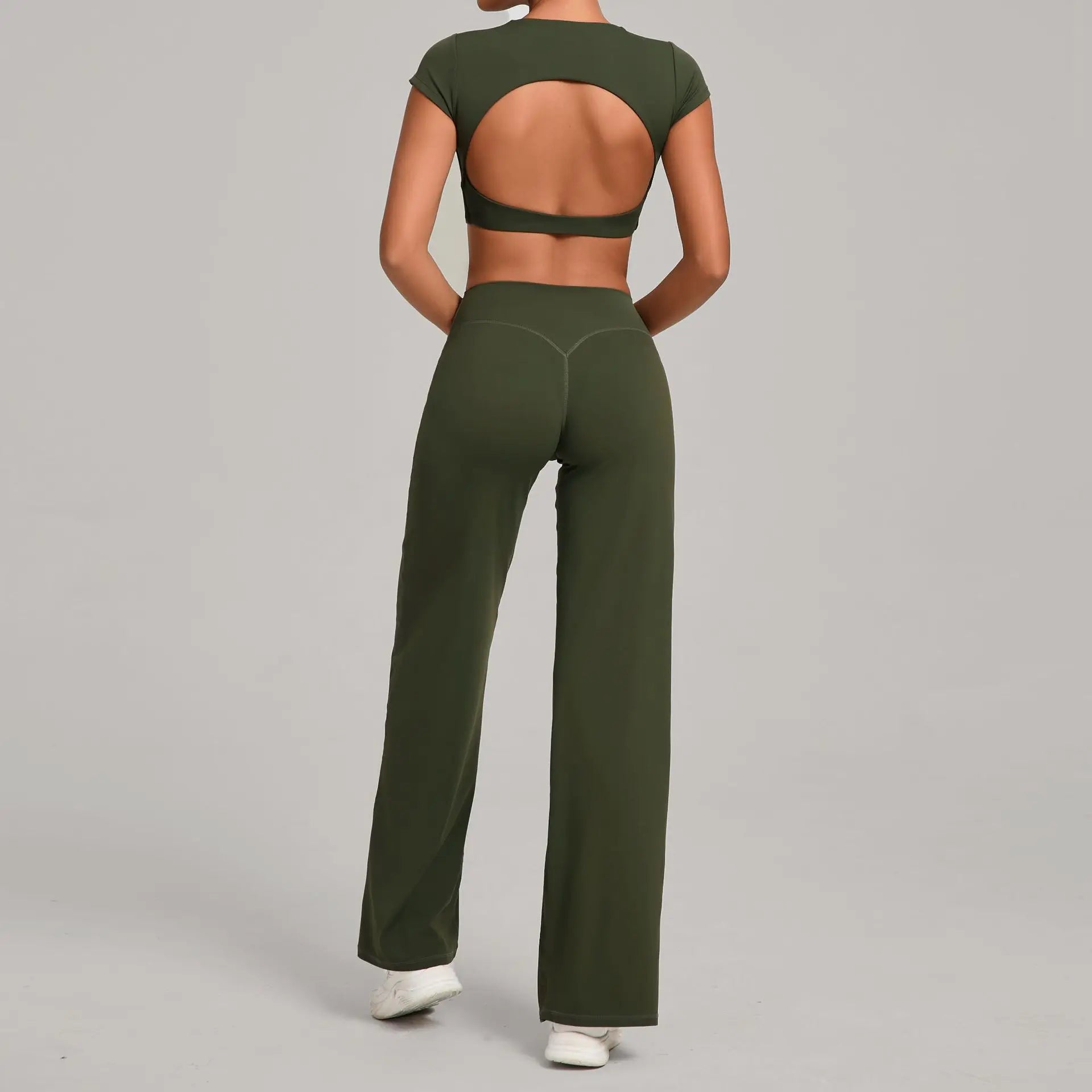 2PCS Yoga Set Women Yoga Pant Workout Tracksuit Sportswear Gym High Waist Straight Leg Bottoms Fitness Bta Sports Suit XP01