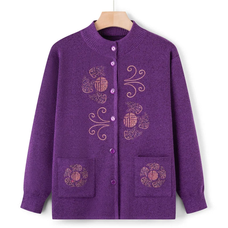 Women Winter Coats Vintage Printed Knitted Cardigan Sweater Female Jacket Spring Autumn Outerwears Top Wool Knitwear Coat