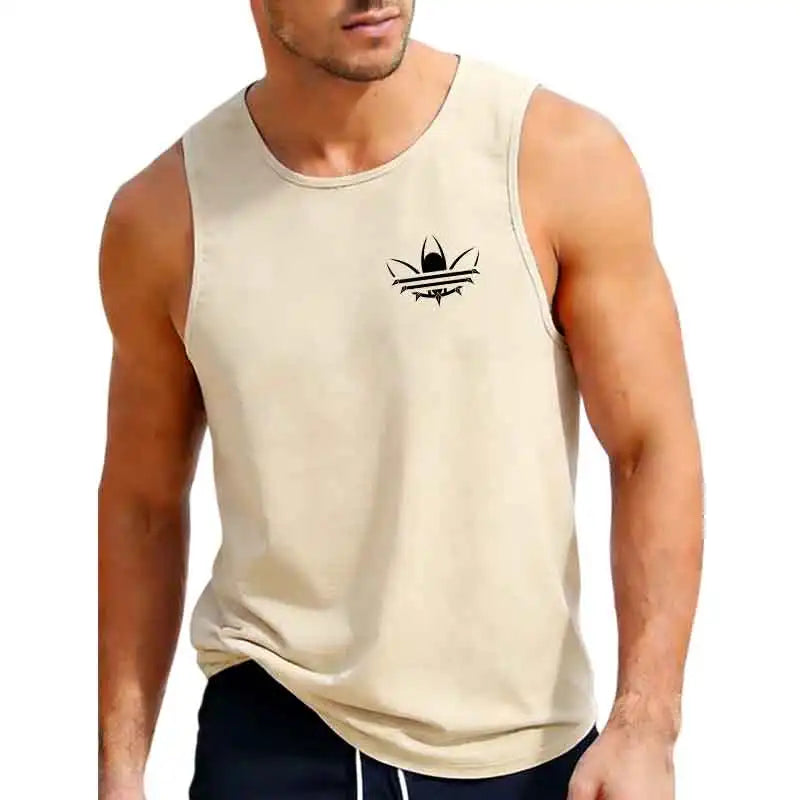 Men Summer Breathable Mesh Tank Top, Stylish Logo Print Sleeveless Shirt, Casual Sports Fitness Gym Vest for Daily & Workout