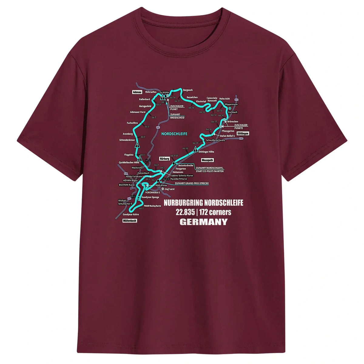 Men T-Shirt Nürburgring Nordschleife Germany Track Map Photographic Blue Print T Shirts Trending Beach Tees  Casual 1Cotton Tops
