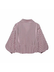 Women Striped Shirts For Women Vintage Elegant Puff Sleeve Summer New High Street Clothes Leisure Single-breasted Lapel Blouse